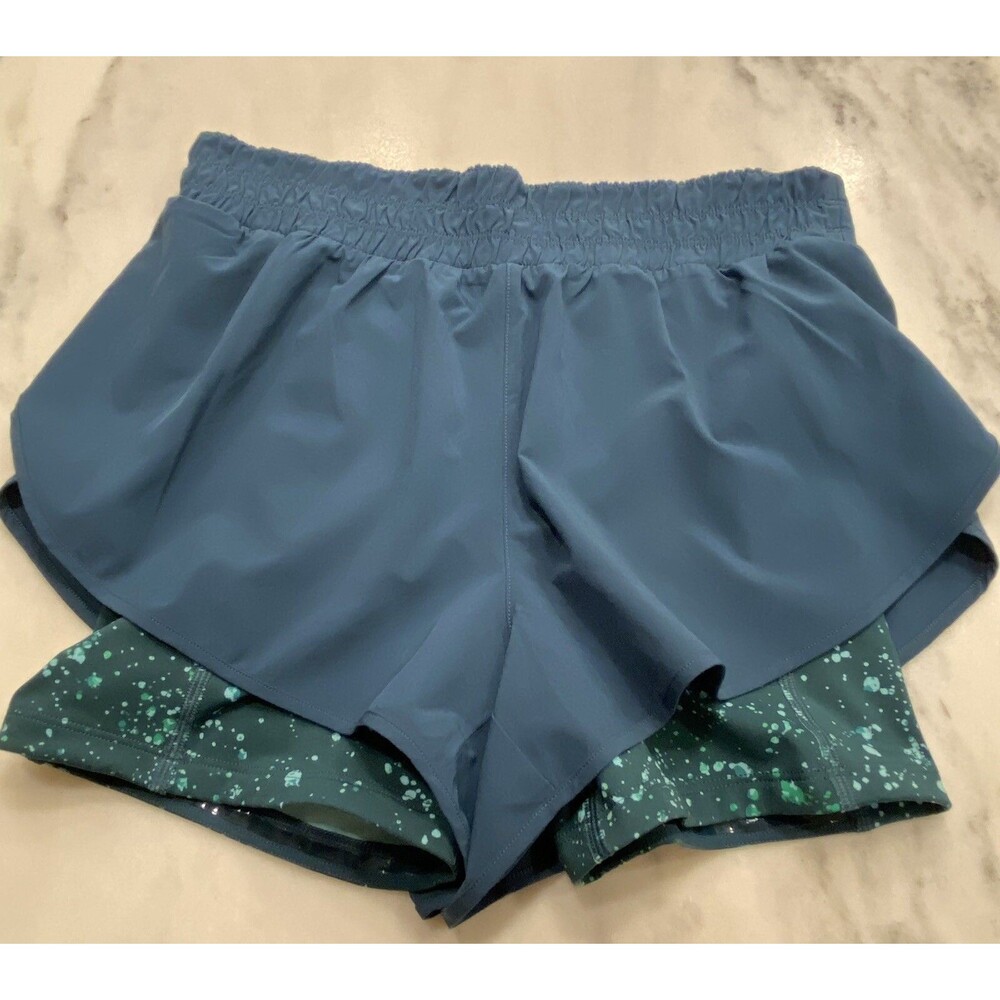 Athleta Womens Sz S Hiit It 2-In-1 Athletic Running Compression Shorts Blue Teal
